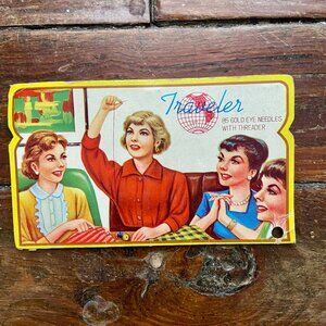 Vintage TRAVELER Sewing Gold Eye Needle Book Great Graphics Deaf Mute Sales EUC